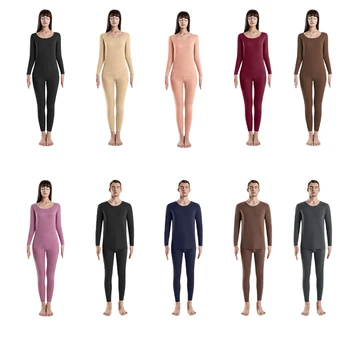 Naiste Meeste Aluspesu Komplekt Solid Color Elastne Termilise Pikk Johns Külma Ilmaga Läbilöök Baselayer Täis Varruka Sleepwear