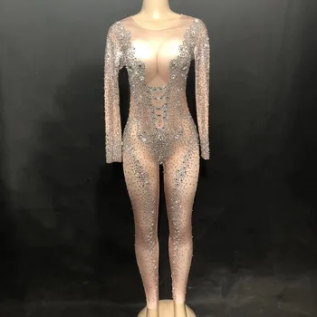 Naiste Seksikas Läikiv Rhinestone Naha Kombekas Kristalli Bodysuit 3D-Printimine Rinnus Ööklubi Partei Etapp Kanda Tulemuslikkuse