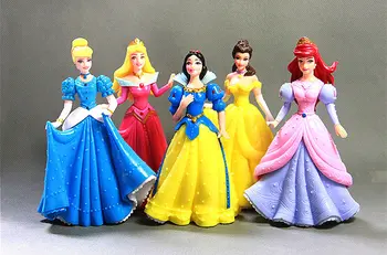 [ Naljakas] 14cm Printsess Mänguasjad 5tk/palju Snow princess Ariel Tuhkatriinu Aurora Belle PVC Tegevus Arvandmed nukk mudel Laps Tüdrukud kingitus
