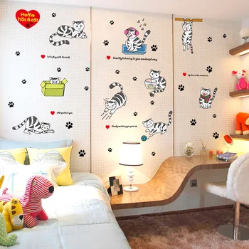 Naljakas kitty seina kleebis PCV Materjali DIY Õnnelikud Kassid seina kleebised eest elutuba laste tuba magamistuba decor kleebis