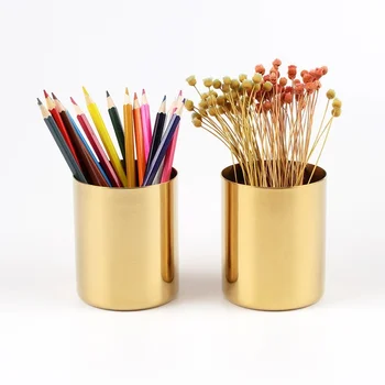 Pencil Cup Omanik Pen Pot Meik Pintslid Omanik Laua Kirjatarvete Korraldaja Roostevabast Terasest (Kuld)