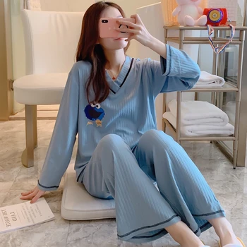 Pidžaama naiste puuvillane ülikond sügis/talv V-kaeluse korea lahti kodus riideid elastne kvaliteetne nightgowns seksikas nightwear