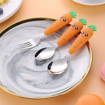 Porgand Lusikas-Kahvel Komplekt Baby Söögiriistad Roostevabast Terasest Väikelapse Lauanõud Lapsed Nõude Dinnerware Laste Söögiriistade Komplekt