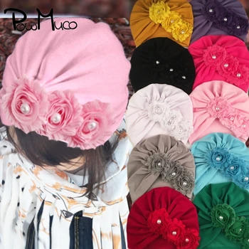 Powmuco Värviga Päike Lilled Imiku Mütsid koos Pearl Kõrge Kvaliteediga Puuvilla Vastsündinud Mütsid Magus Lapsed Juuksed Tarvikud, Foto Rekvisiidid