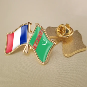 Prantsusmaa ja Türkmenistani Ületanud Topelt Sõprus Lipud Rinnamikrofon Nööpnõelad Sõle Märgid