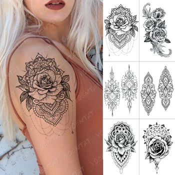 Pruudi Henna Veekindel Ajutine Tätoveering Kleebised Tõusis Lotus Body Art Isiksuse Flash Üleandmise Võltsitud Tatto Tattoo Mehed Naised