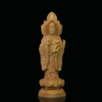 Pukspuu 20cm Guanyin Skulptuur Puit Buddha Kuju Kolm Nägu Guan Yin Poiss Home Decor