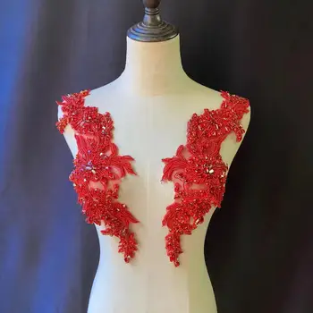 Punane 3D Pärlitest Lill Plaaster Käsitöö Rhinestone Teemant Kristall Pihik Applique Pulm Kleit,Pidu Pall Kleit Paari