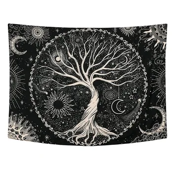 Puu Vaip, Kuu Ja Päike Musta Seina Riputamise Vaip, Psühhedeelne Mandala Tähistaeva Tapestry Hipi Vaip