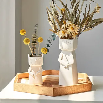 Põhjamaade Loominguline Keraamika Lihtne Lill, Väike Värske Valge Vaas Elutuba Kuivatatud Taimede Paigutus Desktop Koju Decorat Kaunistused