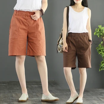 Põlve Pikkusega Naiste Püksid 2022 Suvel Vintage Tasku Tahke Sirge Vabaaja Kõik Vaste Naiste Püksid Parima Kvaliteediga