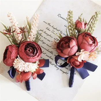 Retro punane külaline bankett osaline korsett käsi lill pulm tarvikud simulatsiooni lill