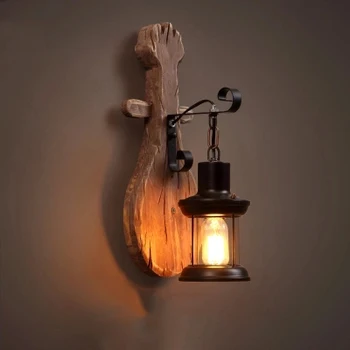 Retro Tööstus Restoran Kerge Loominguline Kaasaegne Puidust Seina Lamp, Vintage Raud Antiik Pronks Lamp Öö Nordic Light Fixtures