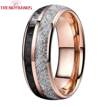 Rose Gold Dropshipping Ehted 8mm Volfram Pulm Bänd, sest Mehed Naised Ringi Must süsinikkiust Meteority Inlay Comfort Fit