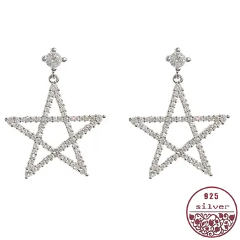 S925 sterling silver big star väike Super Läikiv Rhinestone liialdatud naiste pikad tikkpoldid sümmeetriline pentagramm teemant kõrvarõngad