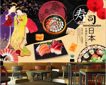 seina-raamat 3 d home decor kohandatud seinamaaling Jaapani Sushi Restoran, Mt. Fuji, Sakura taust foto tapeet, elutoas