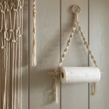 seina riputamise tüüp puidust pulk hammas rull paberrätikud dekoratiivsed käsitsi kootud ladustamise rack paberi hoidja