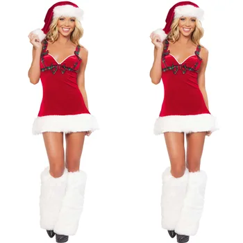 Seksikas Christmas Kostüümid Santa Claus Cospaly Bowknot Kleit Weihnachten Maskeraad Deguisement Kleit Navidad Klubi Ball Kleidid