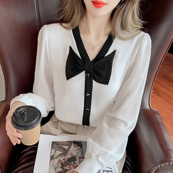 Sifonki Varrukad Segast Koo Kampsun Vööri Krae Naiste korea Fashion Streetwear Teismeline Tüdruk Saagi Pullover Top Riided