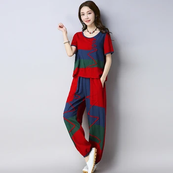 suvel Riiklike stiilis uued Hiina stiilis naiste komplektid naiste denim Püksid, ülikonnad, tikandid Tops+ lahtised Püksid bloomers kaks-tükk
