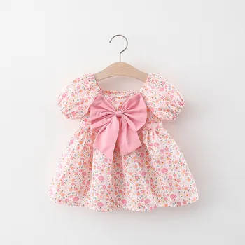 Suvel vastsündinud beebi tüdruku riided vibu lühikeste varrukatega lilleline kleit beebi tüdrukute riided 1. imik, beebi sünnipäeva kleidid kleit