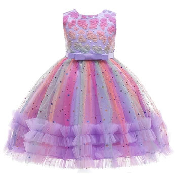 Suvine Kleit 2021 New Kids Riided Tüdrukutele Sünnipäeva Kleit Varrukateta Bowknot Printsess Kleidid, Pits Vikerkaar õhtukleit 10Y