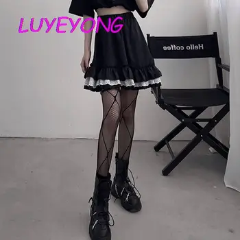 Suvine Magus Harajuku Valge Pits Kõrge Vöökoht Lady Midi Vooder Seelikud Must Gooti Y2k Tüdruk Mini Seelik Vabaaja Korea Fashion Riie