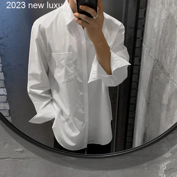 Sügisel Uus 2022 Mood Brändi Meeste Särk Tahke Pikad Varrukad Nuppu Juhuslik Äri Ametlik Streetwear Pluus Korea Stiilis Särk W43