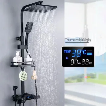Termostaadiga Ekraan Täis Vask Survestatud Dušš Dušilifti Komplekt Vannituba Kodu Vee Kraan Multi-Function Dušš Seadmed