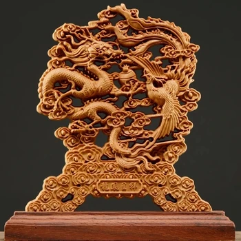 Thuja Puit 23CM Dragon Phoenix Skulptuuri Dekoratiivsed Roog Õõnsate Puidust Rikkuse Nikerdamist Õnnelik Kingitus Rahulik Kogumise Home Decor