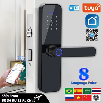 Tuya Wifi Elektroonilise Smart Ukse Lukk Koos Biomeetriliste Sõrmejälgede / Smart Card / Parool / Võti Lukust/ USB Avarii Eest