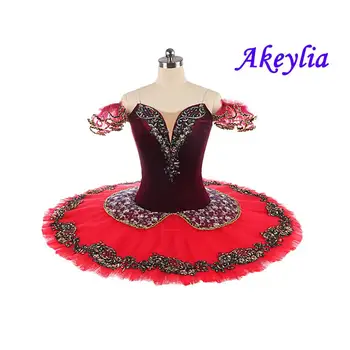 Täiskasvanute tööalase ballet tutu vein punane samet Esmeralda muutus pannkook tutu konkurentsi Kostüüm Burgundia tüdruk 11 kihid