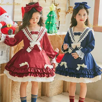 Tüdrukud Jõulud Halloween cosplay Kleit Puhkuse Pool Kaunistella Anime Magus Lolita Cosplay Kostüüm Sinine/punane baby hispaania kohus Kleit