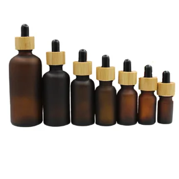 Tühi 5~100ML Eeterlikud Õlid Tilguti Pudel Amber Jäätunud Korduvtäidetavaid Seerumi Kosmeetika Klaasist Pudel Tilguti Vale Puidust Kaanega