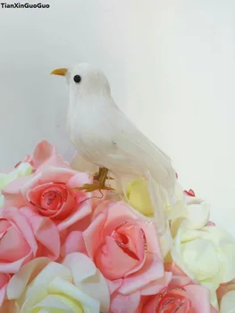 umbes 15cm simulatsiooni lind raske mudel vaht ja valgete sulgedega lind, prop,kodu aia kaunistamiseks kingitus s1272
