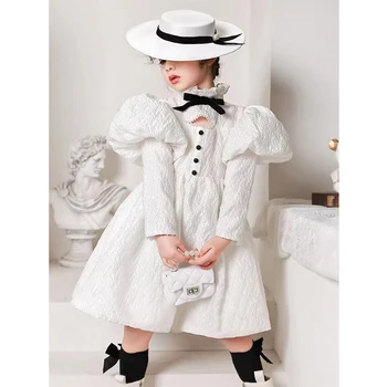 Uus Beebi Tüdruk, Vibu Printsess Vintage Kleit Tülli Laste Vestido Lapsed Pulmapidu Sünnipäeva Tutu Puhvis Kleit Pikk Seleeve Clother