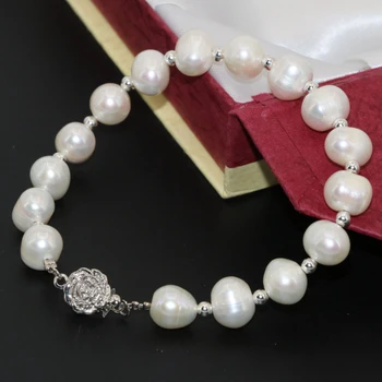 Uus disain luksus looduslik valge 8-9mm magevee kultiveeritud pärl ring helmed käevõru pannal naiste ehted 7.5 tolline B2746