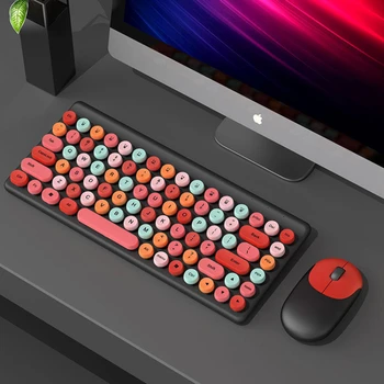 Värvi klaviatuuri huulepulk punk 2.4 G juhtmeta Bluetooth-klaviatuur-hiir-arvuti komplekt tüdrukutele armas Kontor