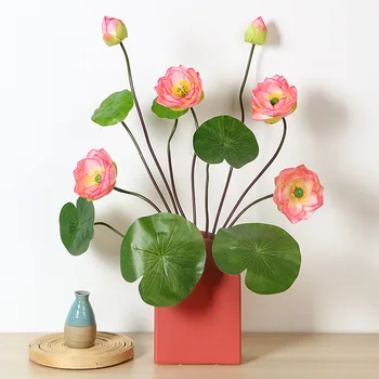 Võltsitud Lotus Flower Hunnik Kunstlik Lotus Roheline Konn Silk vesiroosi Pulmapidu Kodu Dekoratiivsed Lilled