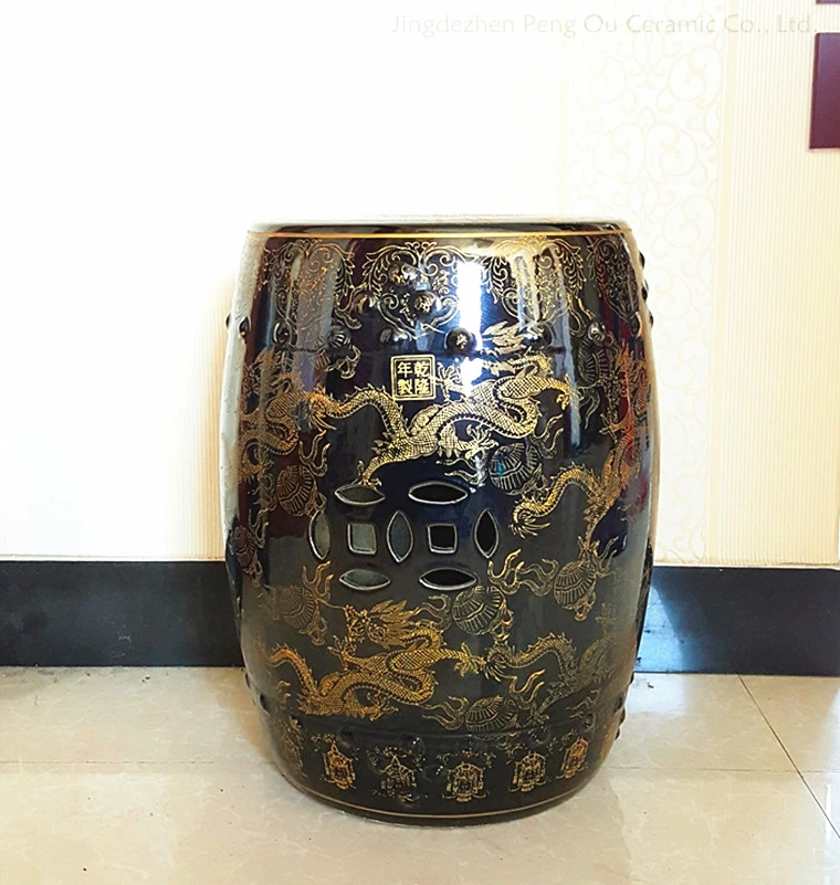 Jingdezhen Hiina-stiilis Keraamika Drum Väljaheites Kuldne Lohe Muster Istub Vannis Väljaheites elutoas Diivan portselan väljaheites 0