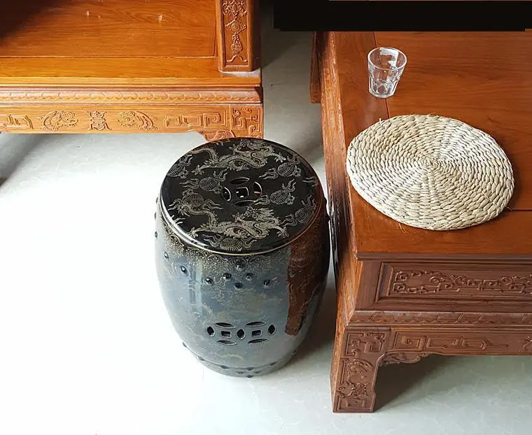 Jingdezhen Hiina-stiilis Keraamika Drum Väljaheites Kuldne Lohe Muster Istub Vannis Väljaheites elutoas Diivan portselan väljaheites 2