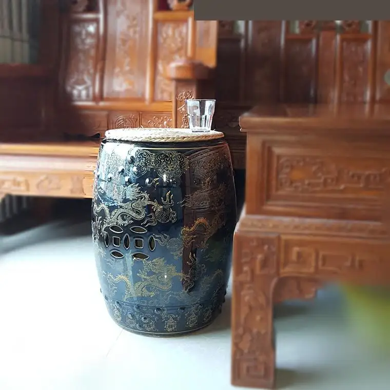 Jingdezhen Hiina-stiilis Keraamika Drum Väljaheites Kuldne Lohe Muster Istub Vannis Väljaheites elutoas Diivan portselan väljaheites 3