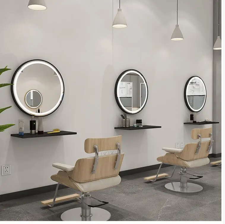 Alumiinium raam barber shop peegel ilusalong peegel tabelis üks ring ühe peegel juuksur peegel seina peegel 4