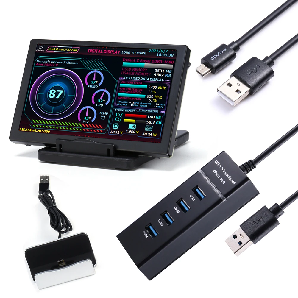 5 Tolline IPS Arvuti Sekundaarse Ekraani Alumiinium USB HDD Monitor Dislay 360 Kraadise Pöörde HDD Järelevalve Mini ITX Case 0