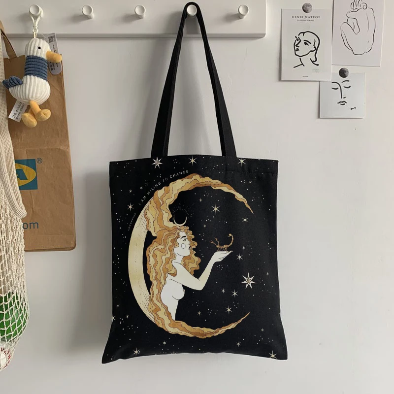 Retro Moon Art Kott Naiste Igapäevane Casual Shopping Must Ühe Õla Lõuend Kott Mehed Naised ECO Toidukaubad Kott, Lukuga 3