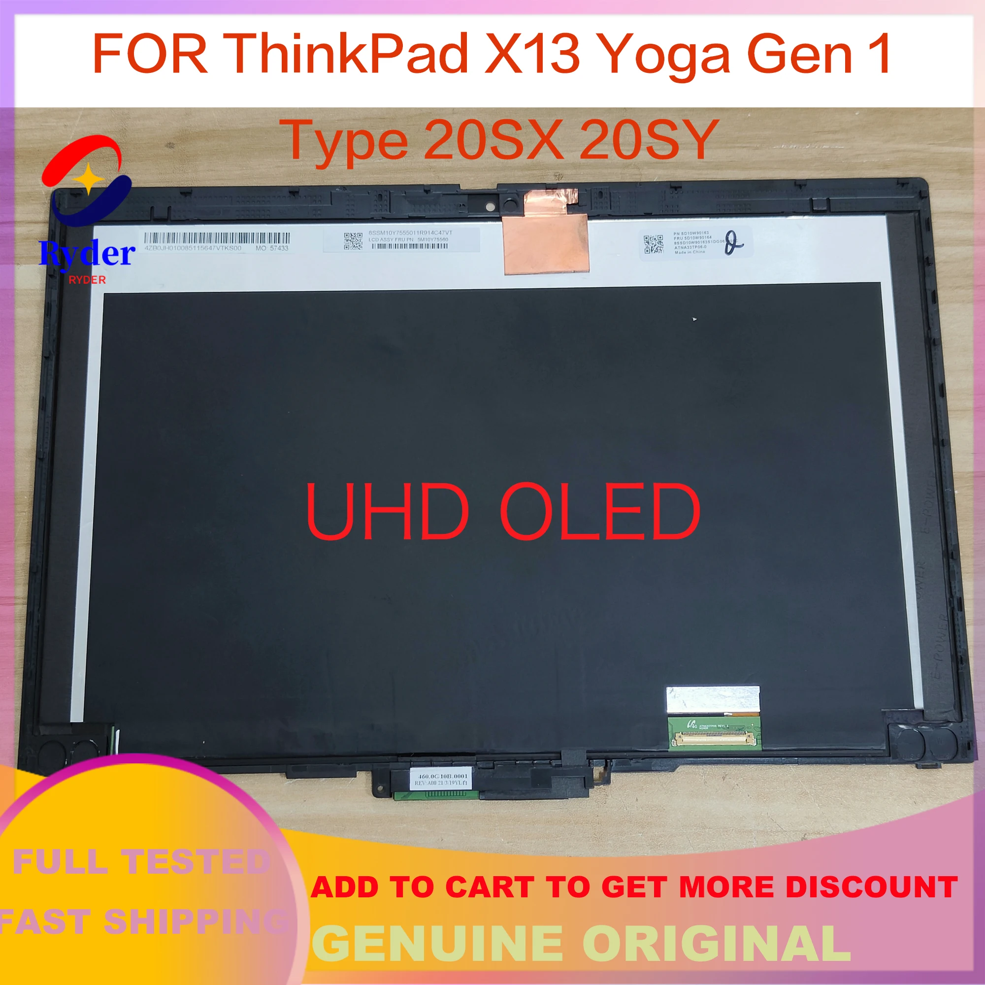 Lenovo Thinkpad X13 JOOGA 20SY 20SX LCD Puutetundlik Repalcement Assamblee UHD FRU 01YU657 5M10Y75560 5M10Y75554 5M10Y75556 3