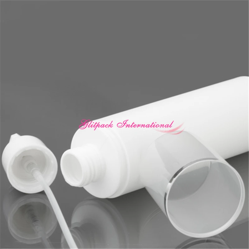 30pcs 180ml klassikalise koor pump pudel valge värv hõbedane velg HDPE plastikust korduvtäidetavaid pudelid, kosmeetika 5