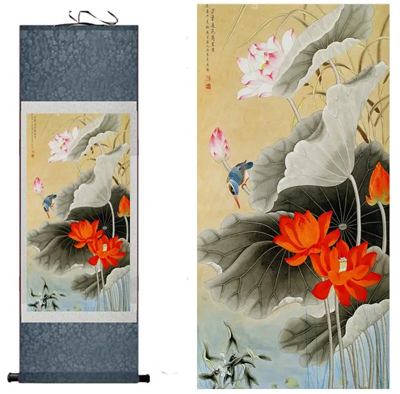 Traditsiooniline silk art maali -, lindude ja vesiroosi Hiina Kunsti Maali siseministeeriumi Teenetemärgi Hiina maali 0