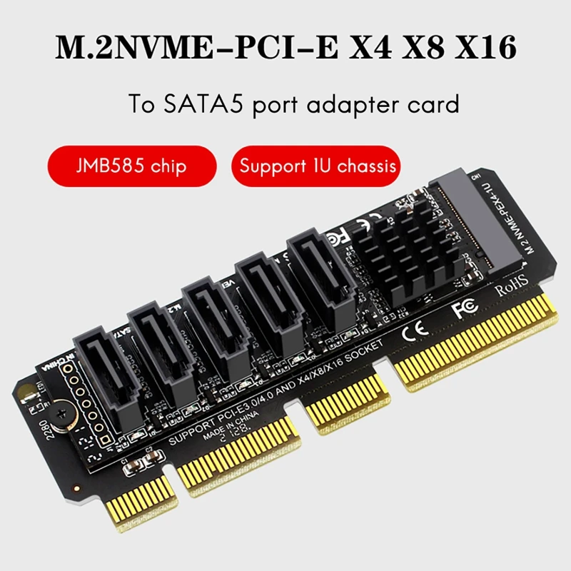 M. 2 NVME PCIE X4/X8/X16, Et 5-Port SATA3.0 6Gb/S JMB585 Kõvaketas Expansion Kaart Bitcoin Kaevandamine Emaplaadi 1