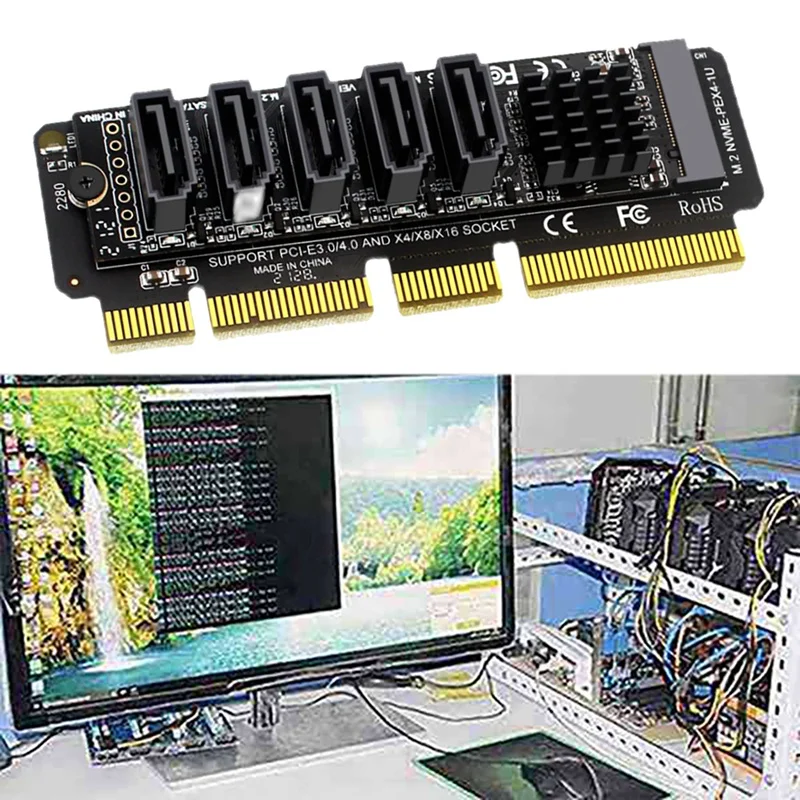 M. 2 NVME PCIE X4/X8/X16, Et 5-Port SATA3.0 6Gb/S JMB585 Kõvaketas Expansion Kaart Bitcoin Kaevandamine Emaplaadi 3